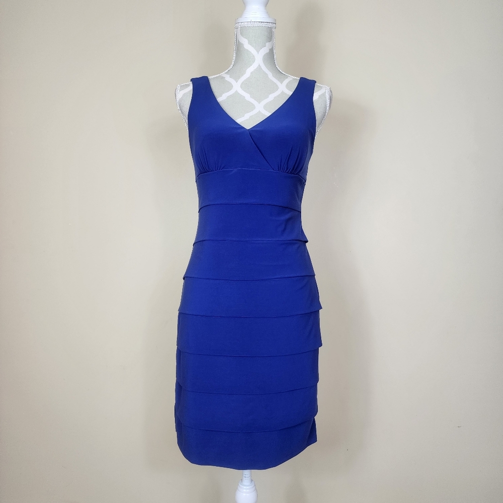 Jessica Blue Fitted Tiered Formal Dress Cocktail Dress Party Wedding Guest US 4